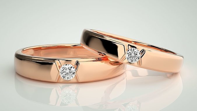 Solitaire Couple Band Ring 3dm stl render detail 3D print model