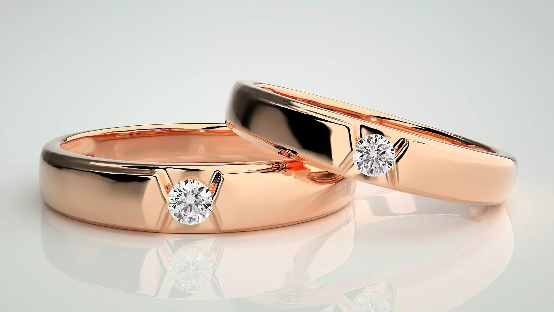 Solitaire Couple Band Ring 3dm stl render detail 3D print model_0