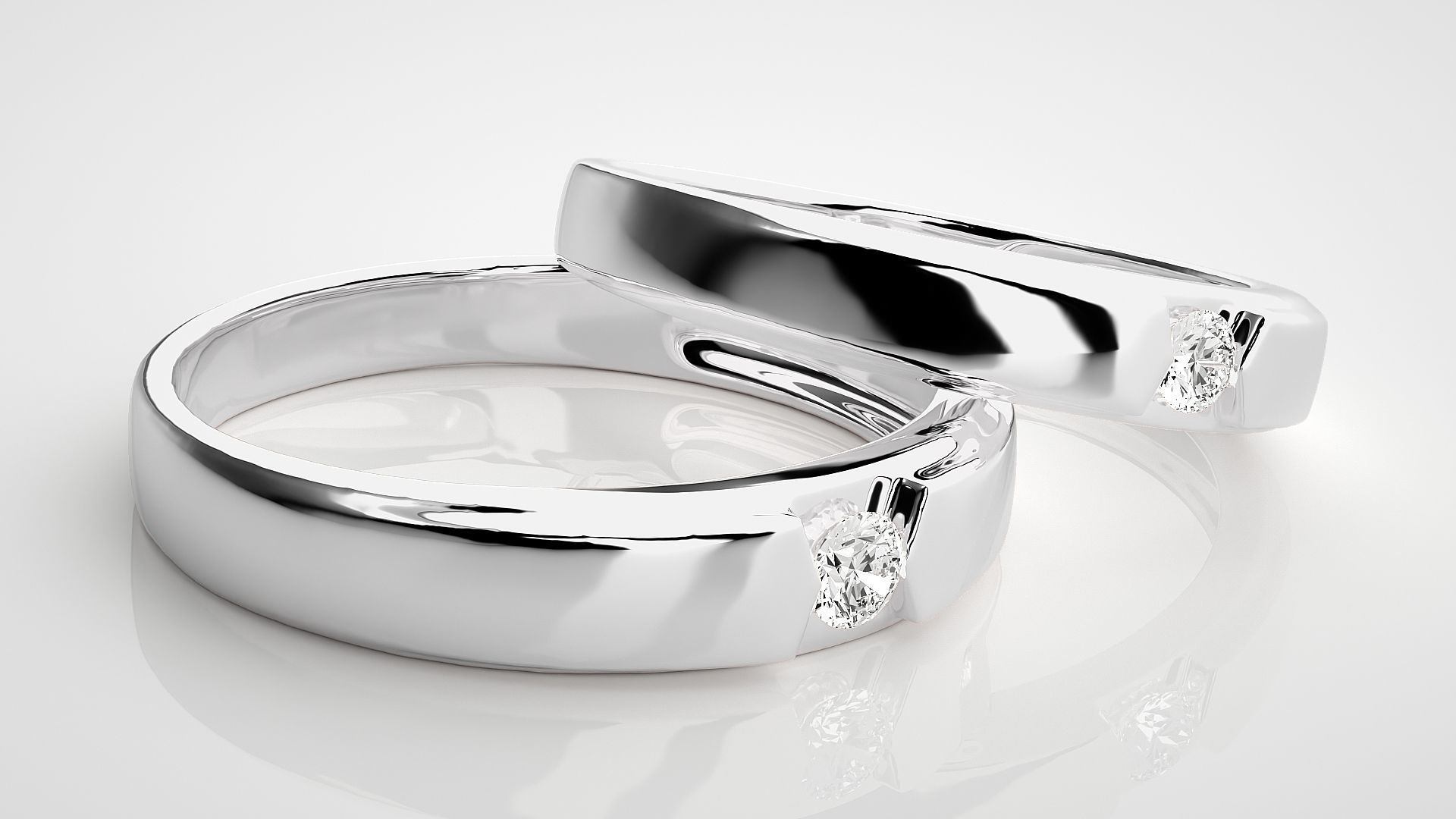 Solitaire Couple Band Ring 3dm stl render detail 3D print model_6