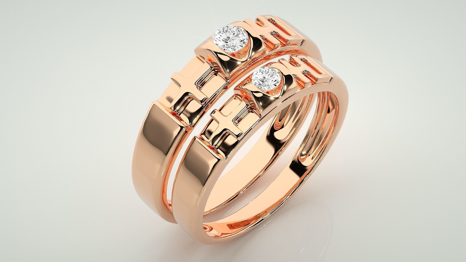 Cross Solitaire Couple Band Ring 3dm stl render detail  3D print model_4