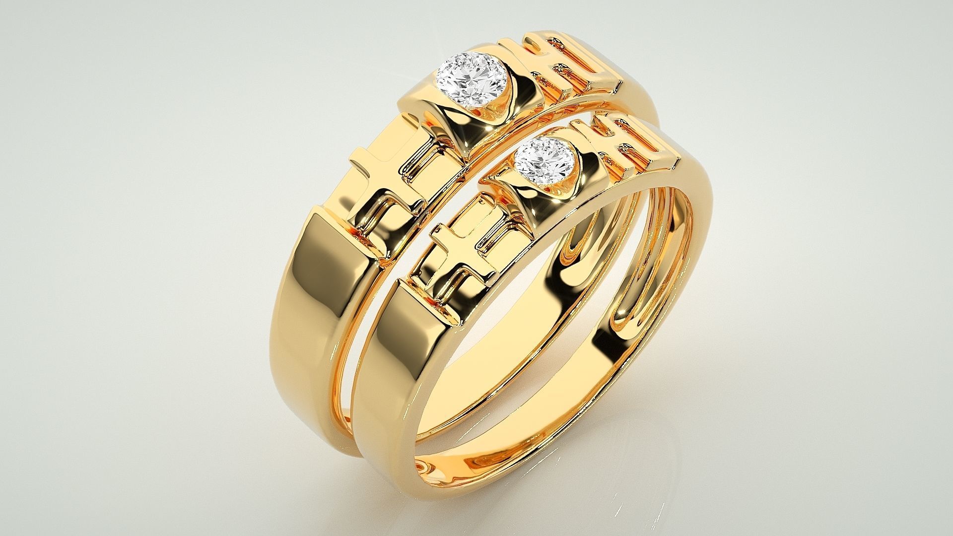 Cross Solitaire Couple Band Ring 3dm stl render detail  3D print model_12