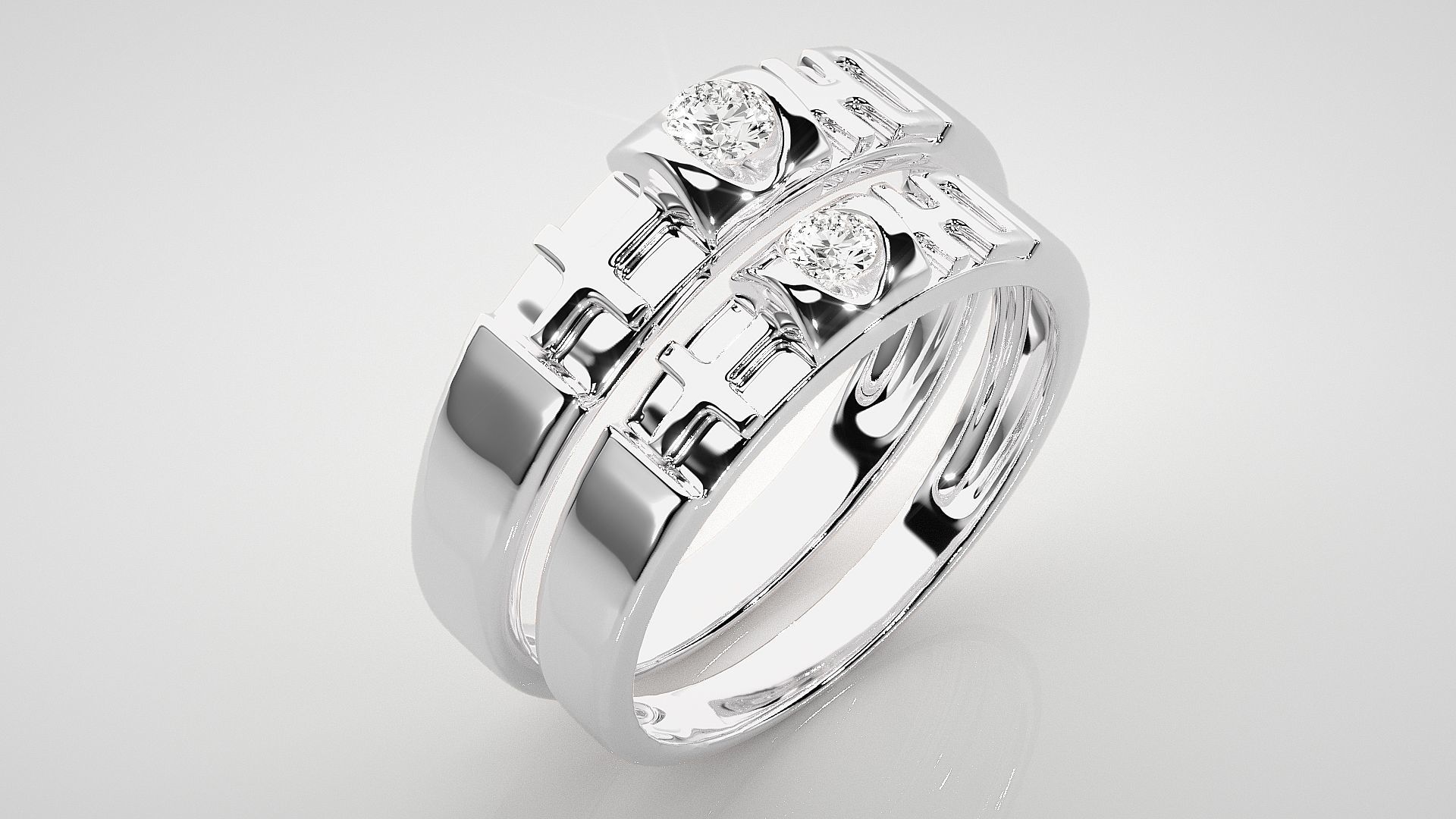 Cross Solitaire Couple Band Ring 3dm stl render detail  3D print model_8
