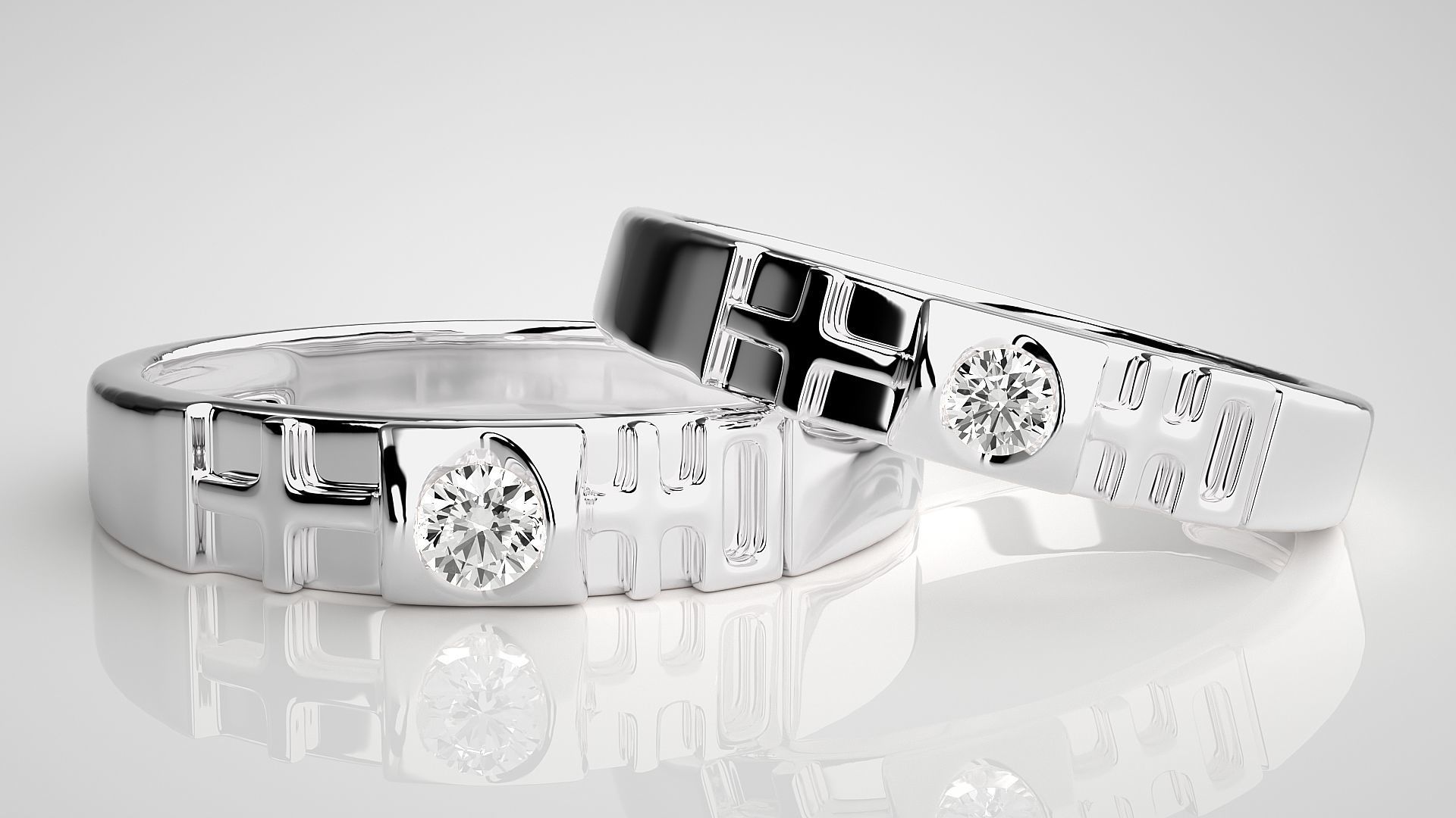 Cross Solitaire Couple Band Ring 3dm stl render detail  3D print model_5