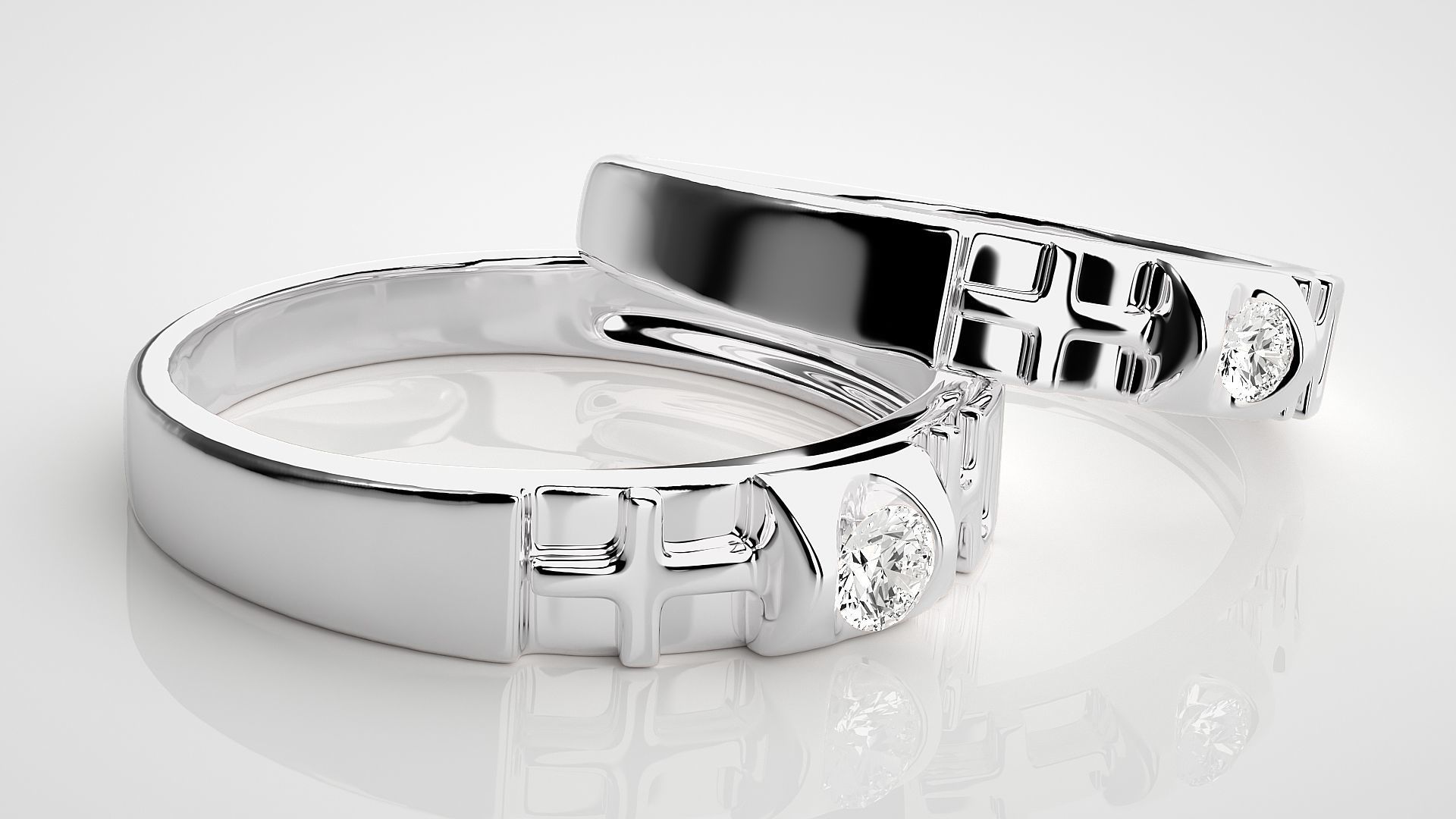 Cross Solitaire Couple Band Ring 3dm stl render detail  3D print model_6