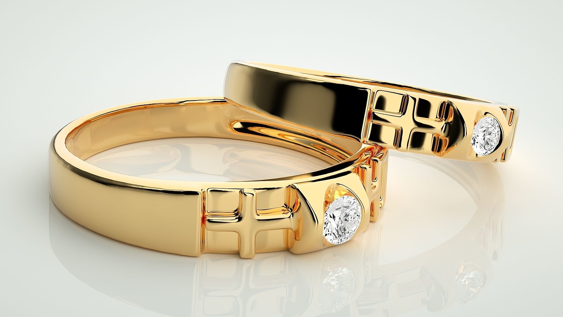 Cross Solitaire Couple Band Ring 3dm stl render detail  3D print model_10