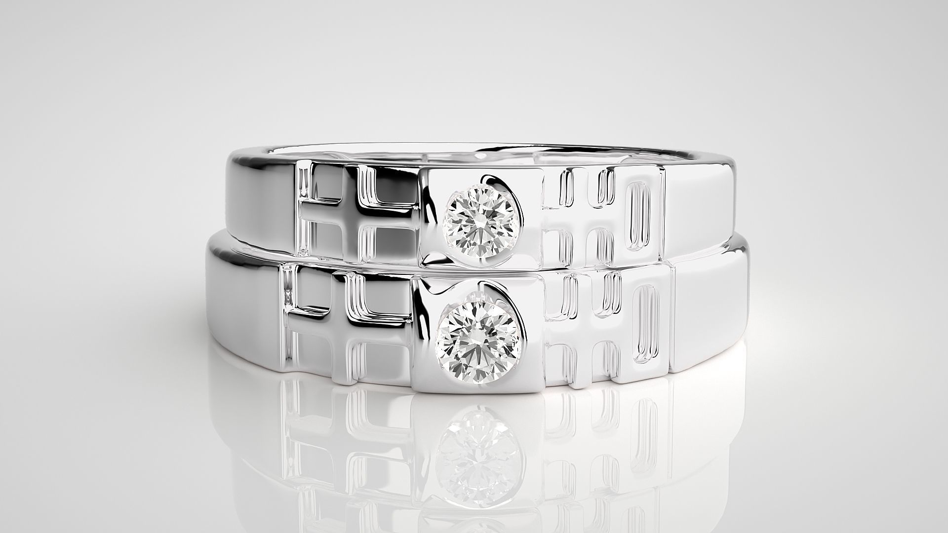 Cross Solitaire Couple Band Ring 3dm stl render detail  3D print model_7