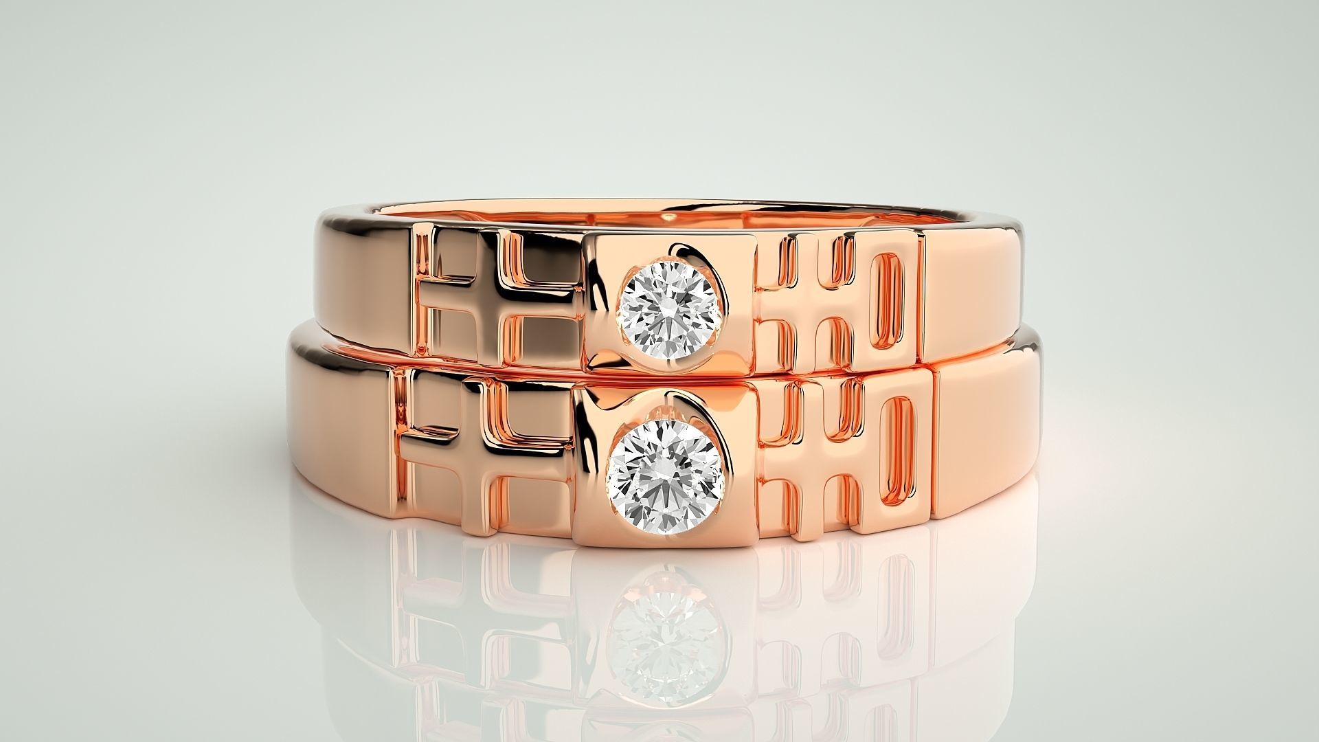 Cross Solitaire Couple Band Ring 3dm stl render detail  3D print model_2