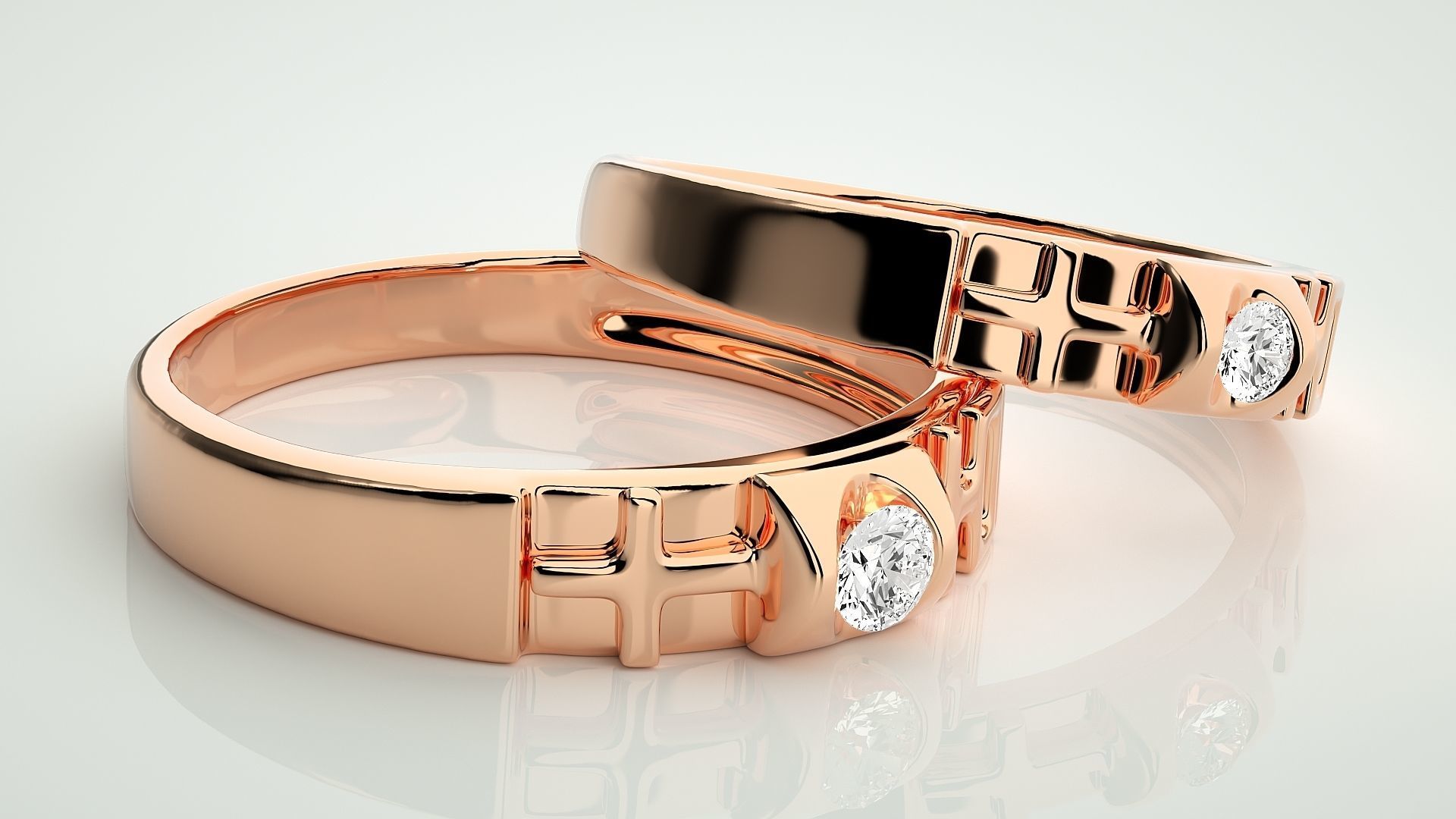 Cross Solitaire Couple Band Ring 3dm stl render detail  3D print model_1
