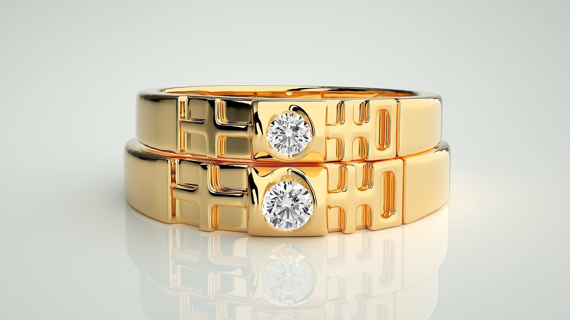 Cross Solitaire Couple Band Ring 3dm stl render detail  3D print model_11
