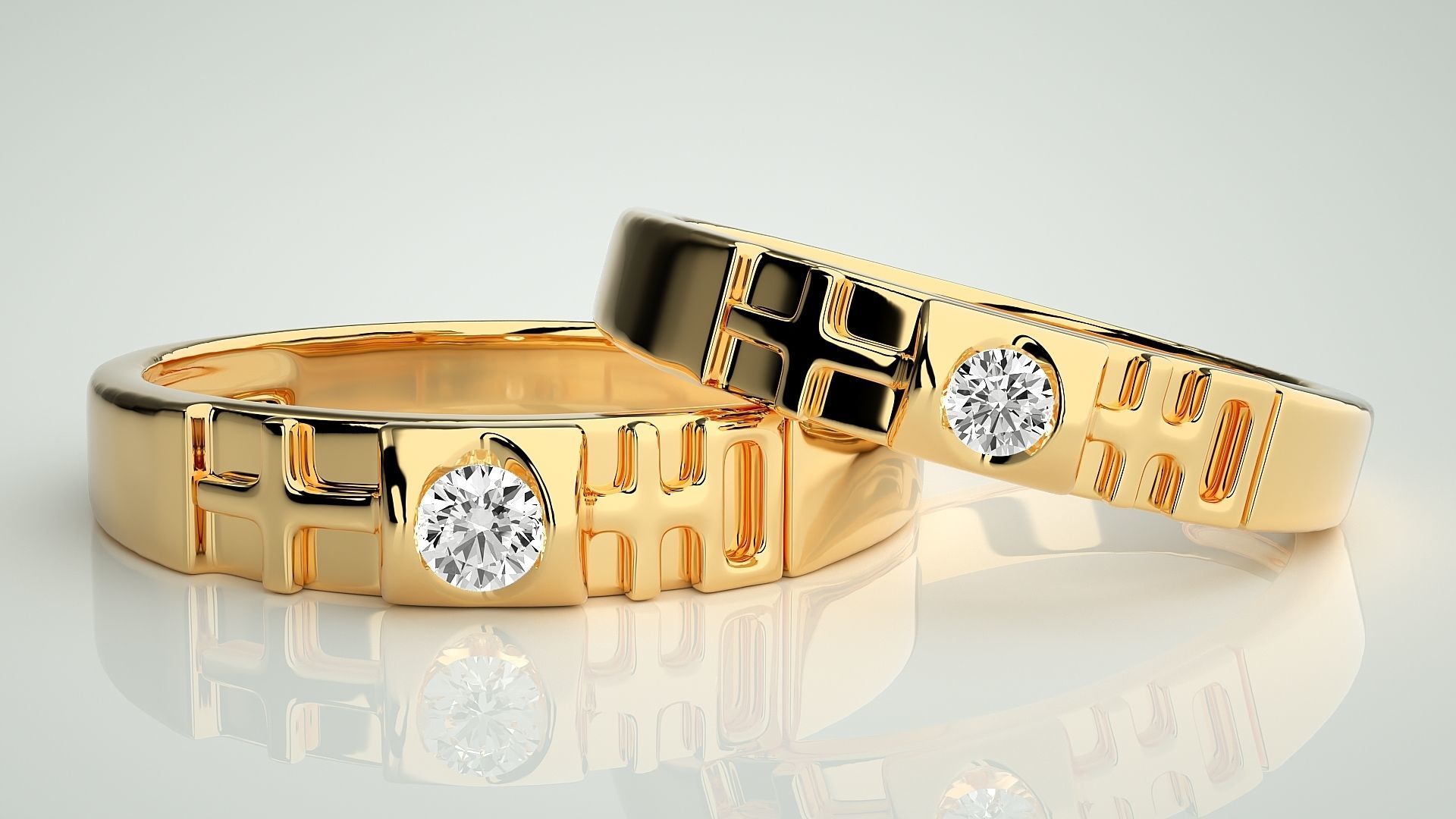 Cross Solitaire Couple Band Ring 3dm stl render detail  3D print model_9