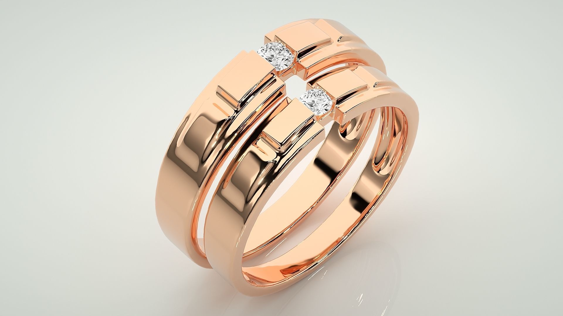 Solitaire Couple Band Ring 3dm stl render detail 3D print model_4