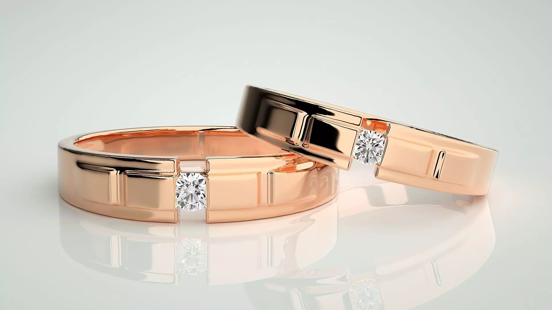 Solitaire Couple Band Ring 3dm stl render detail 3D print model_0