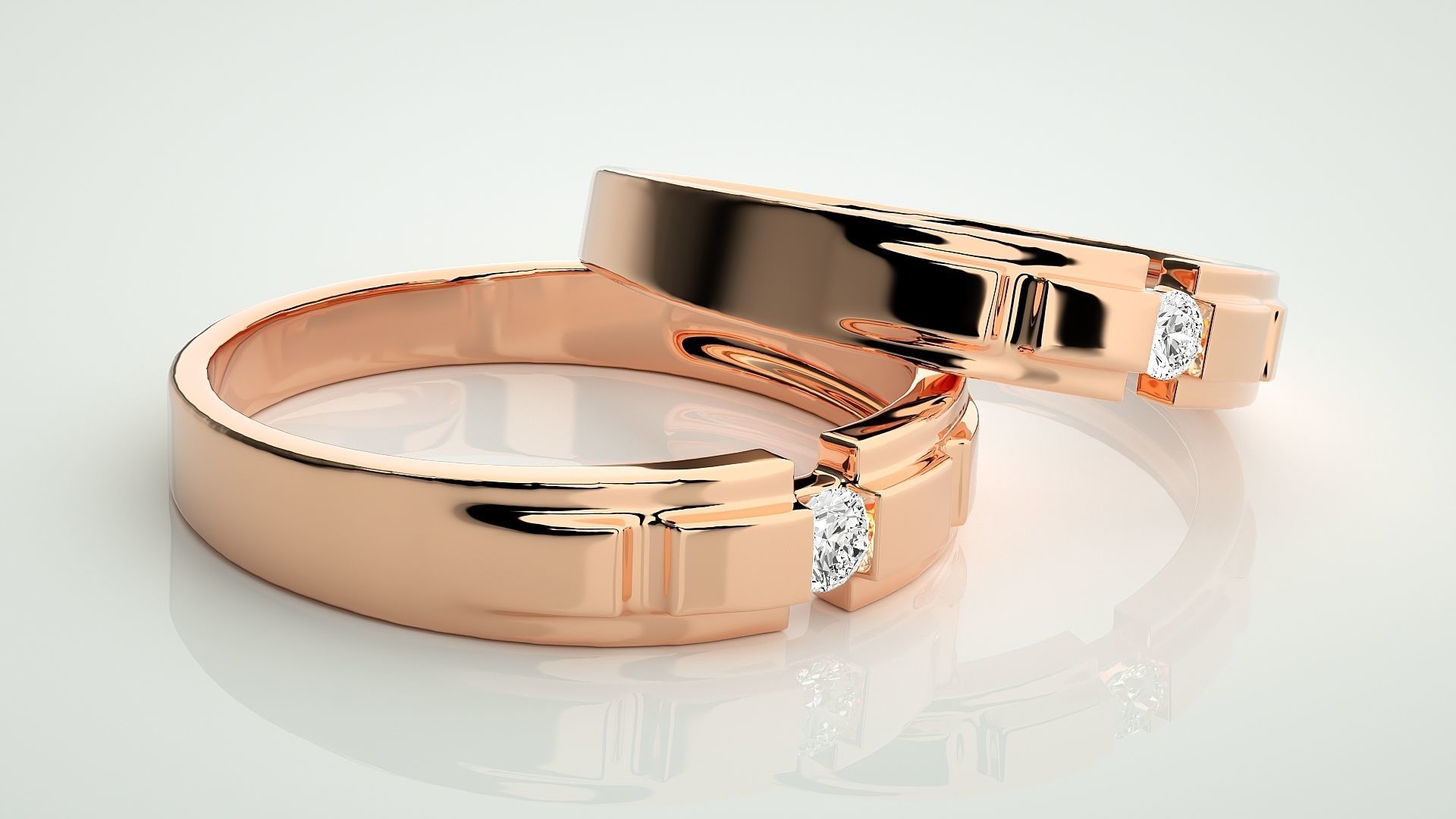 Solitaire Couple Band Ring 3dm stl render detail 3D print model_1