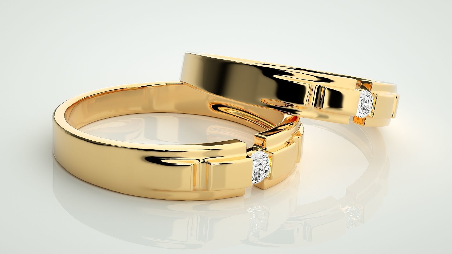 Solitaire Couple Band Ring 3dm stl render detail 3D print model_10