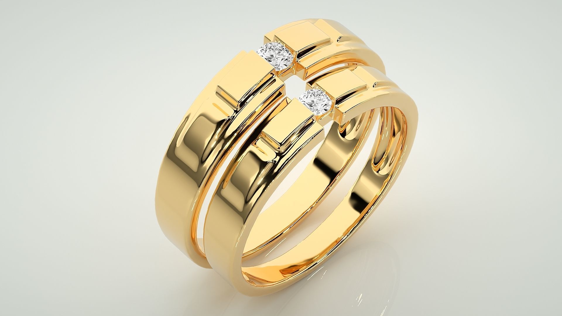 Solitaire Couple Band Ring 3dm stl render detail 3D print model_12