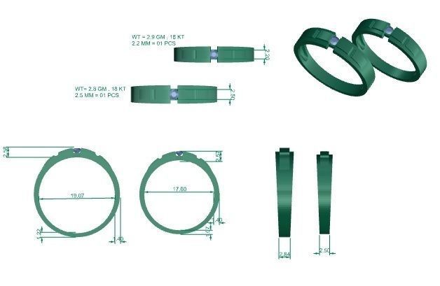 Solitaire Couple Band Ring 3dm stl render detail 3D print model_3