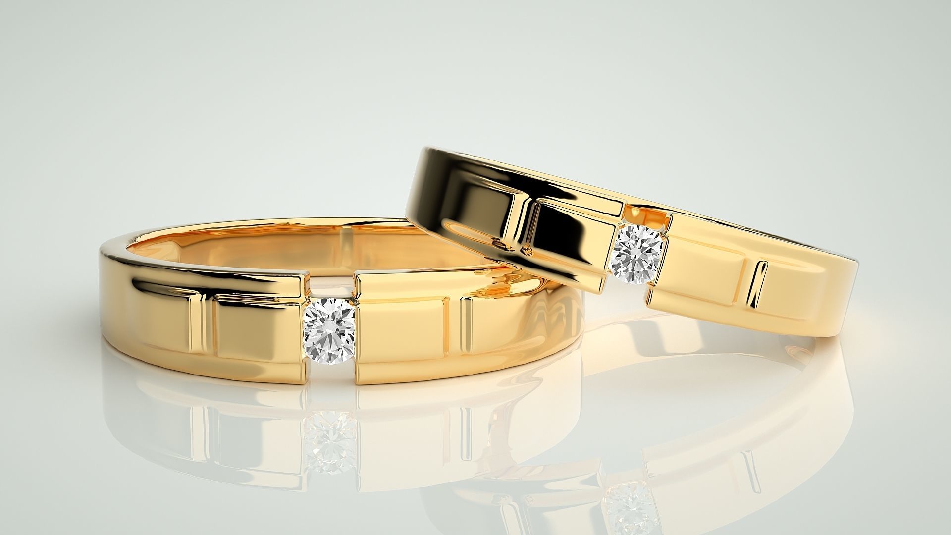 Solitaire Couple Band Ring 3dm stl render detail 3D print model_9