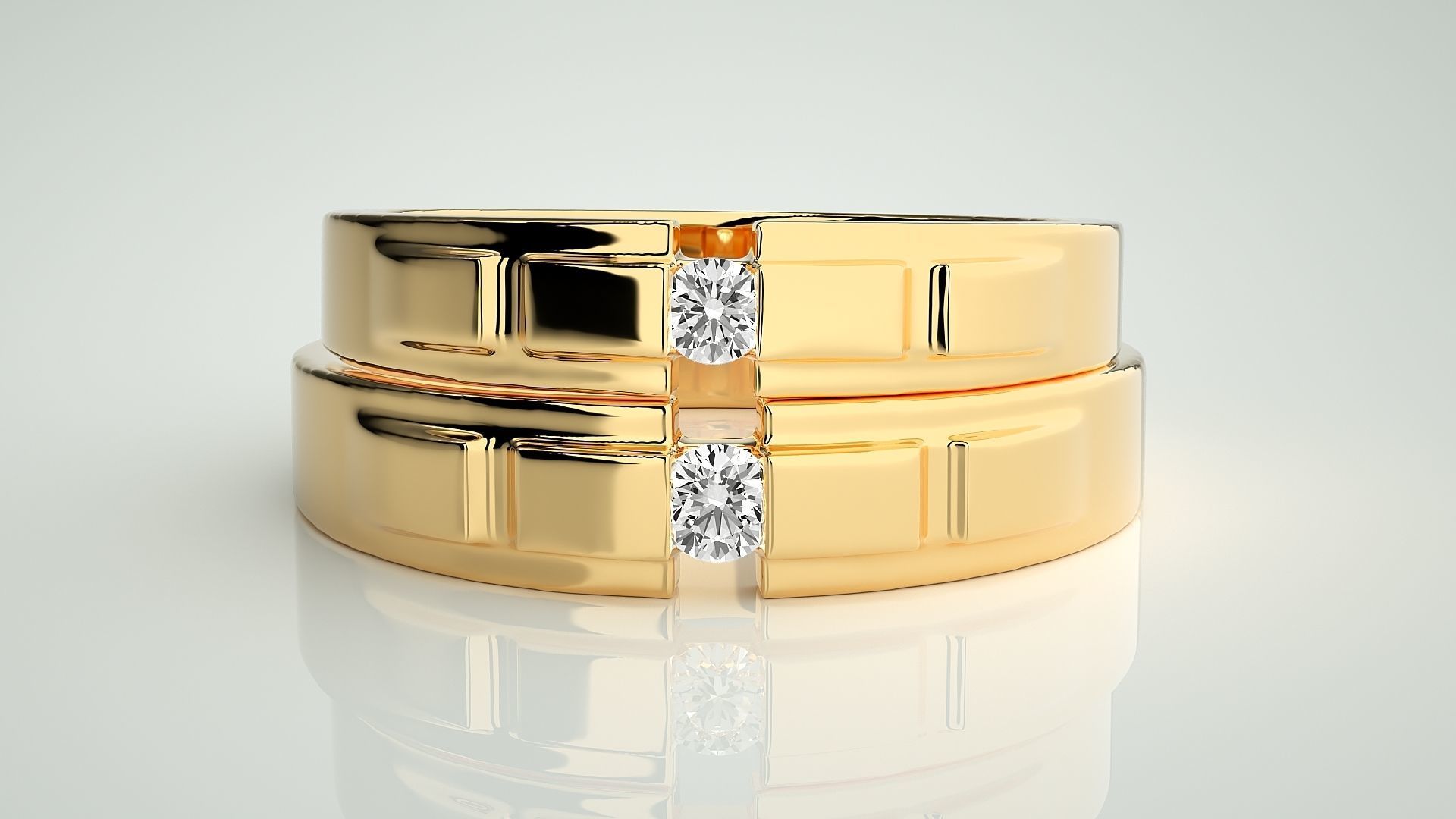 Solitaire Couple Band Ring 3dm stl render detail 3D print model_11