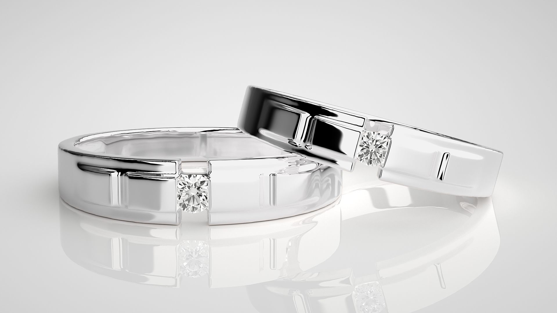 Solitaire Couple Band Ring 3dm stl render detail 3D print model_5