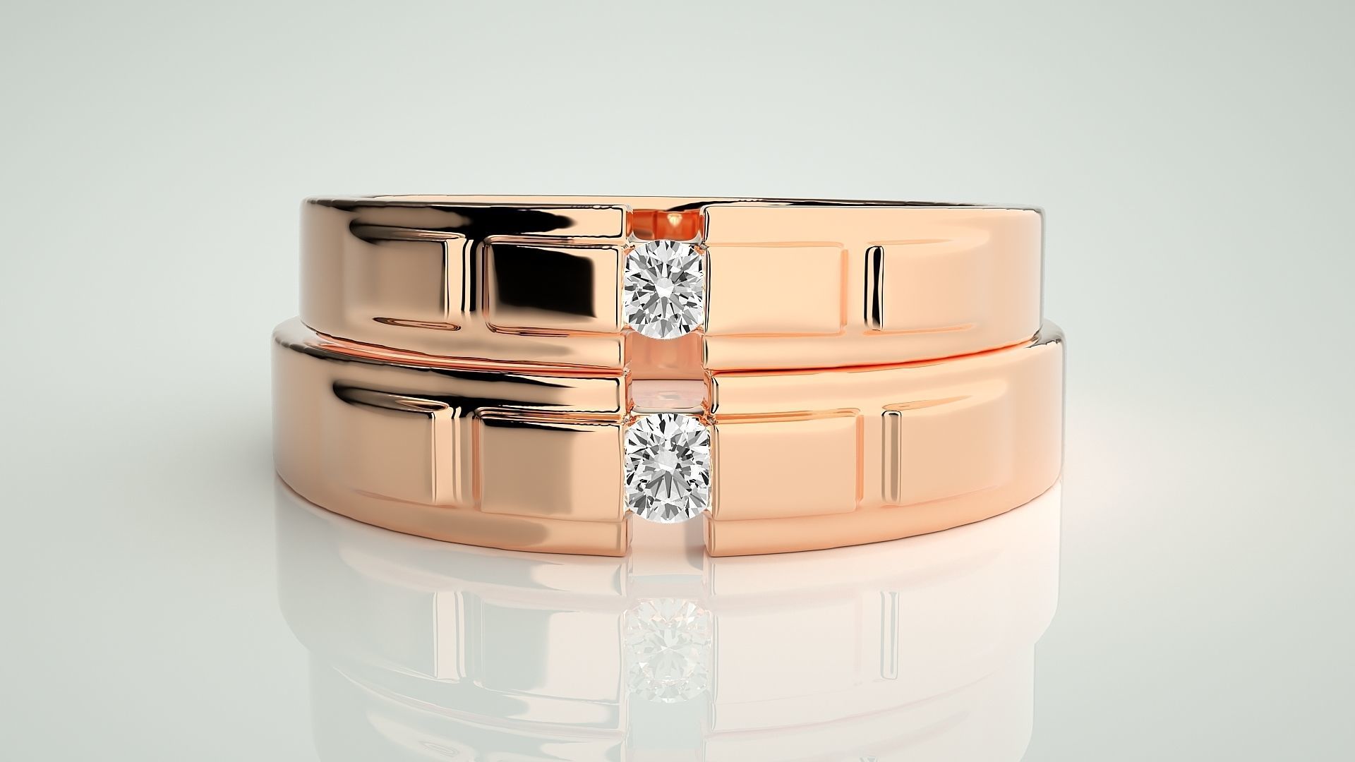 Solitaire Couple Band Ring 3dm stl render detail 3D print model_2