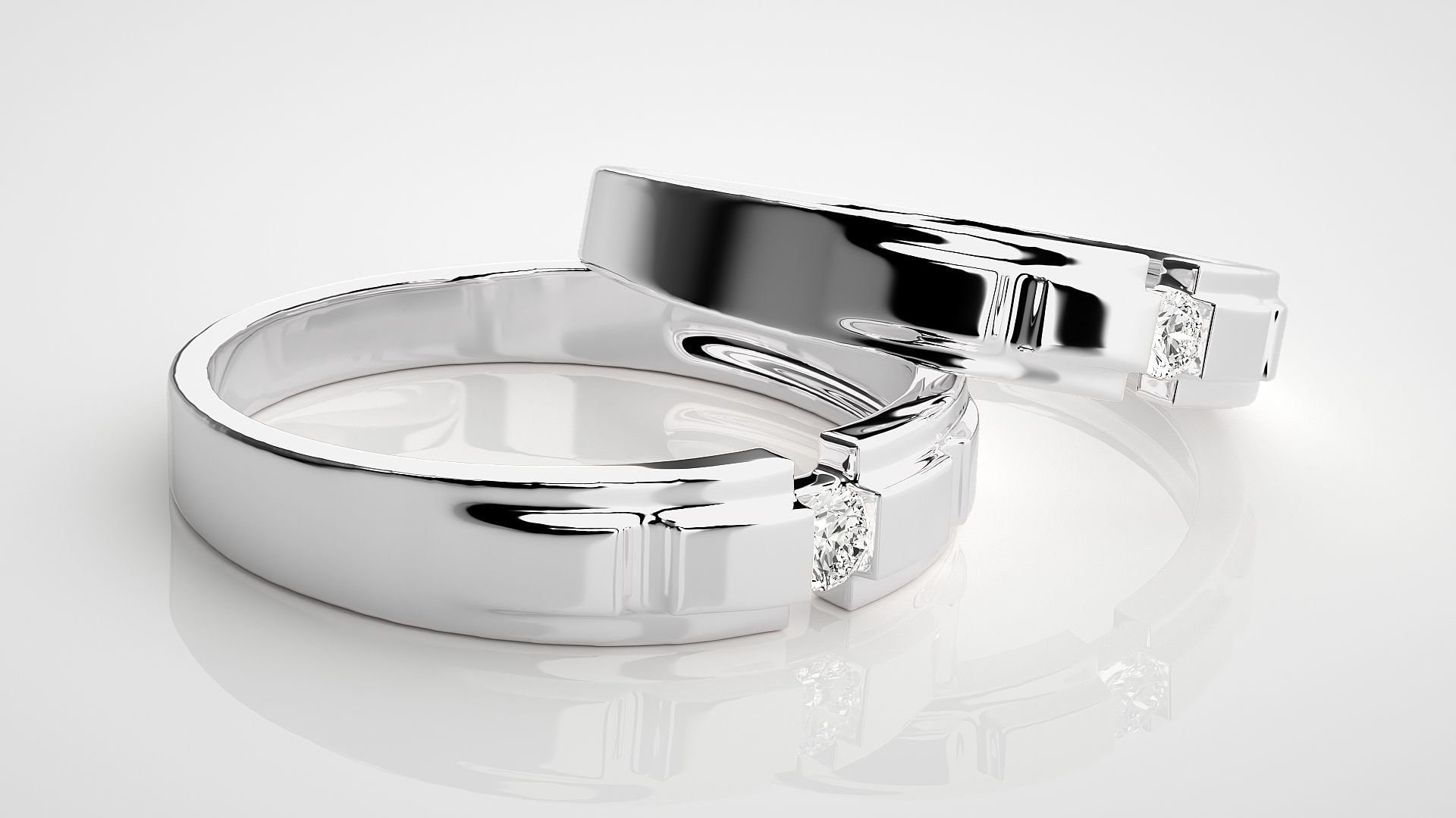 Solitaire Couple Band Ring 3dm stl render detail 3D print model_6