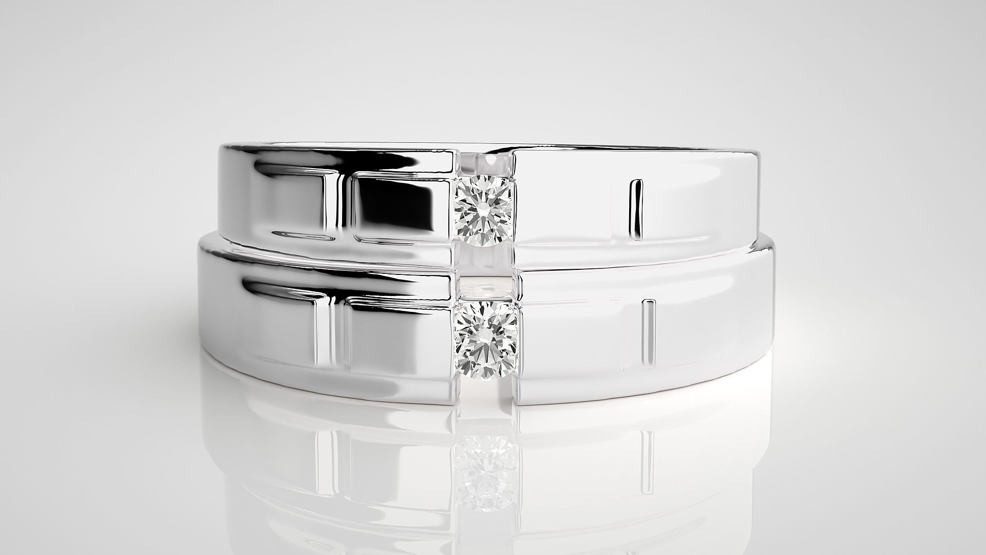 Solitaire Couple Band Ring 3dm stl render detail 3D print model_7