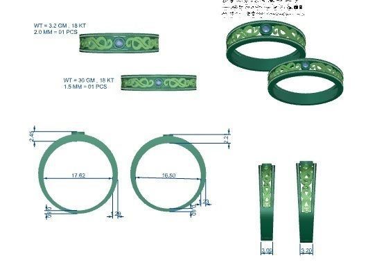 Solitaire Mesh Couple Band Ring 3dm stl render detail 3D print model_3