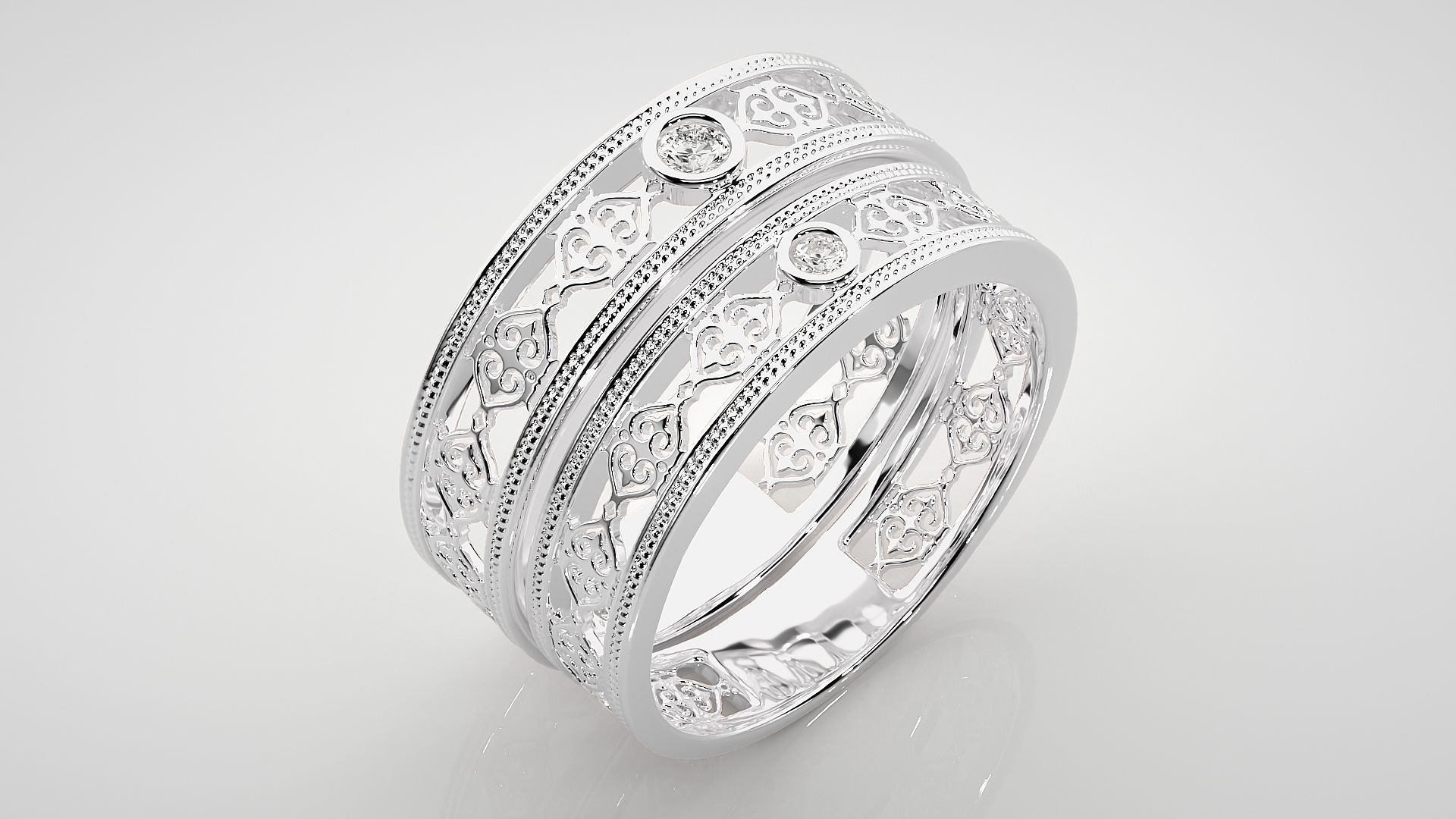 Solitaire Mesh Couple Band Ring 3dm stl render detail 3D print model_8