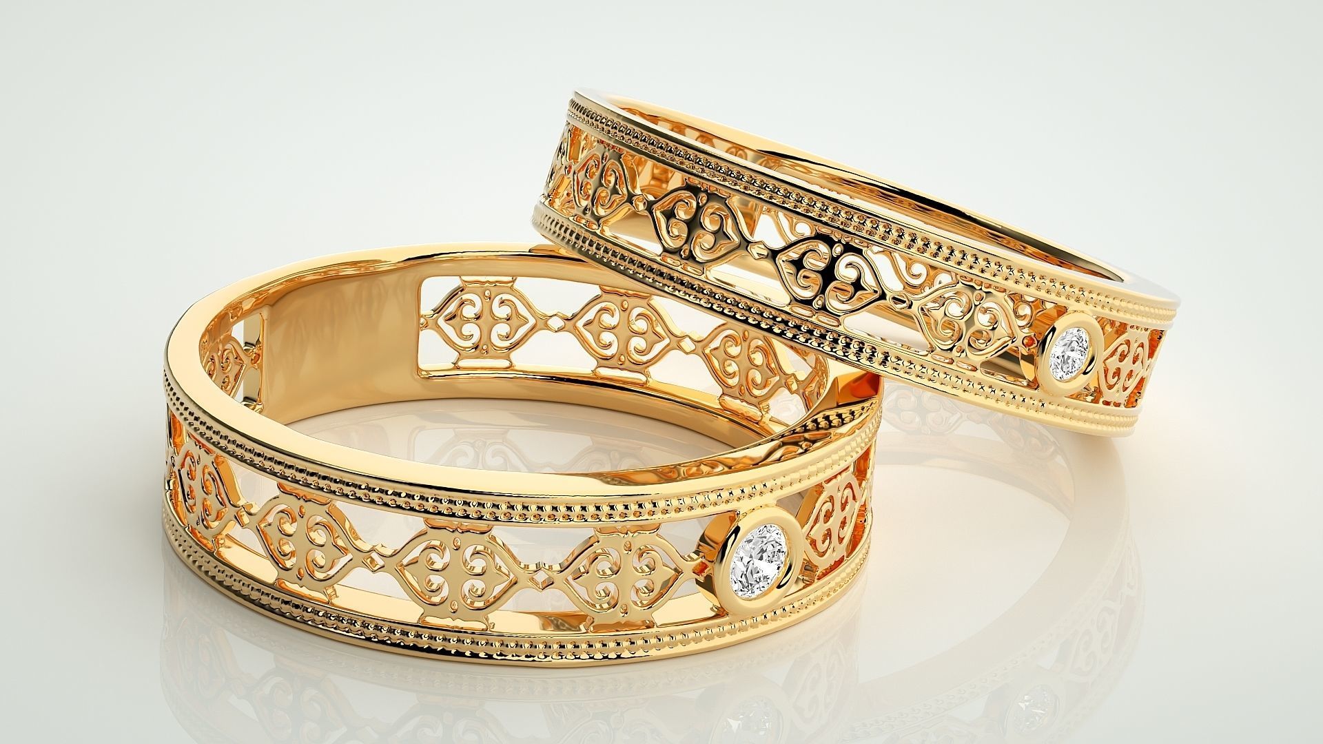 Solitaire Mesh Couple Band Ring 3dm stl render detail 3D print model_10