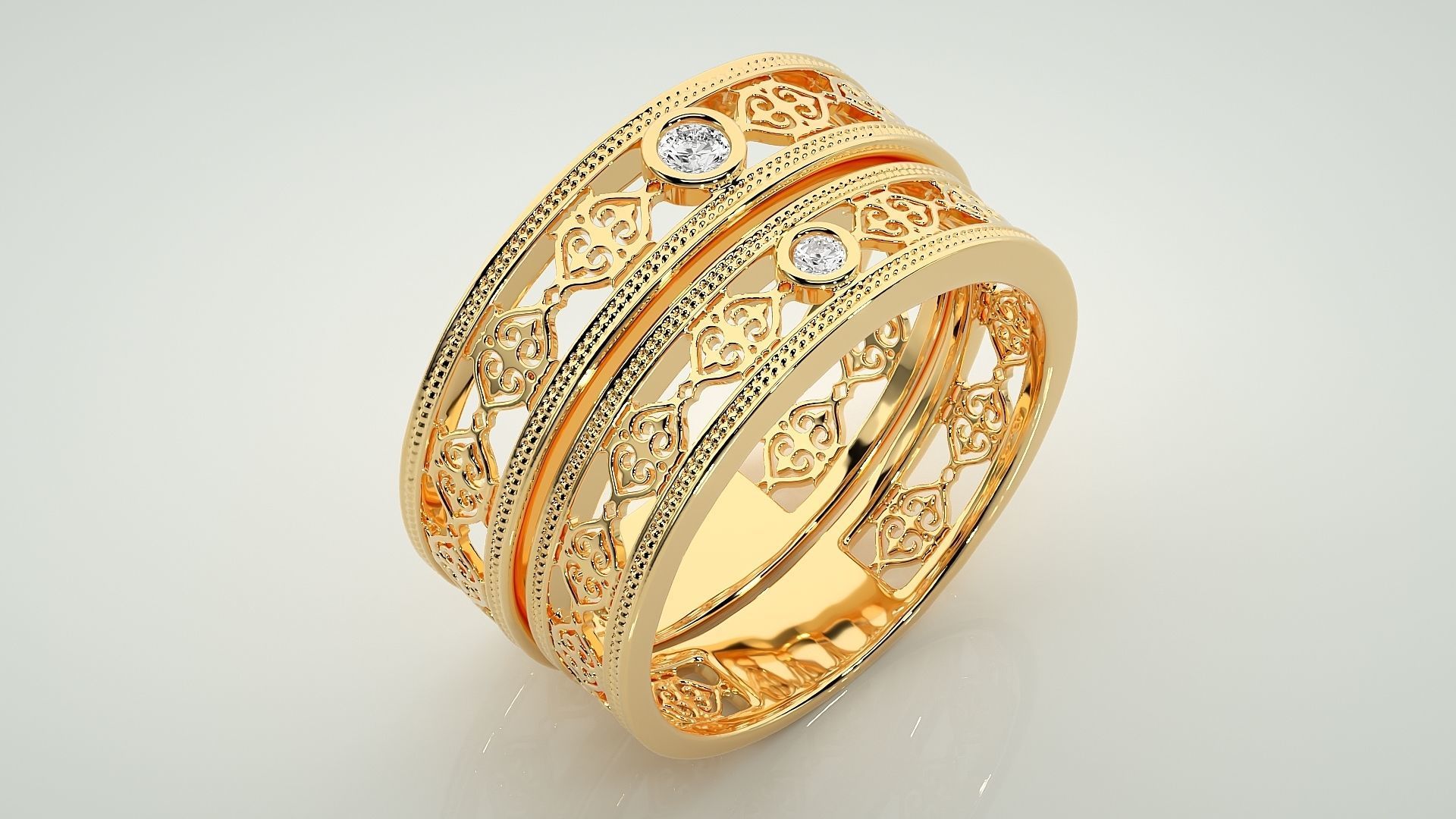 Solitaire Mesh Couple Band Ring 3dm stl render detail 3D print model_12