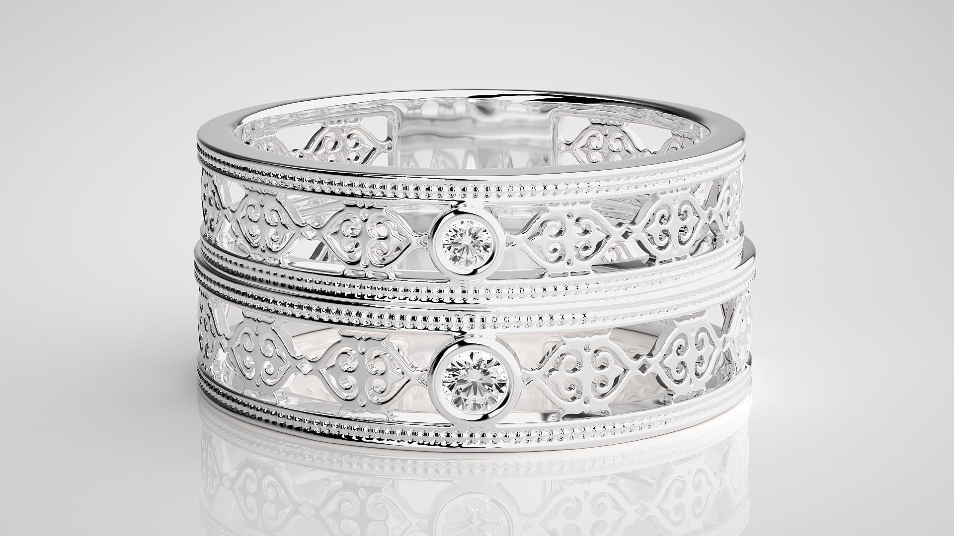 Solitaire Mesh Couple Band Ring 3dm stl render detail 3D print model_7