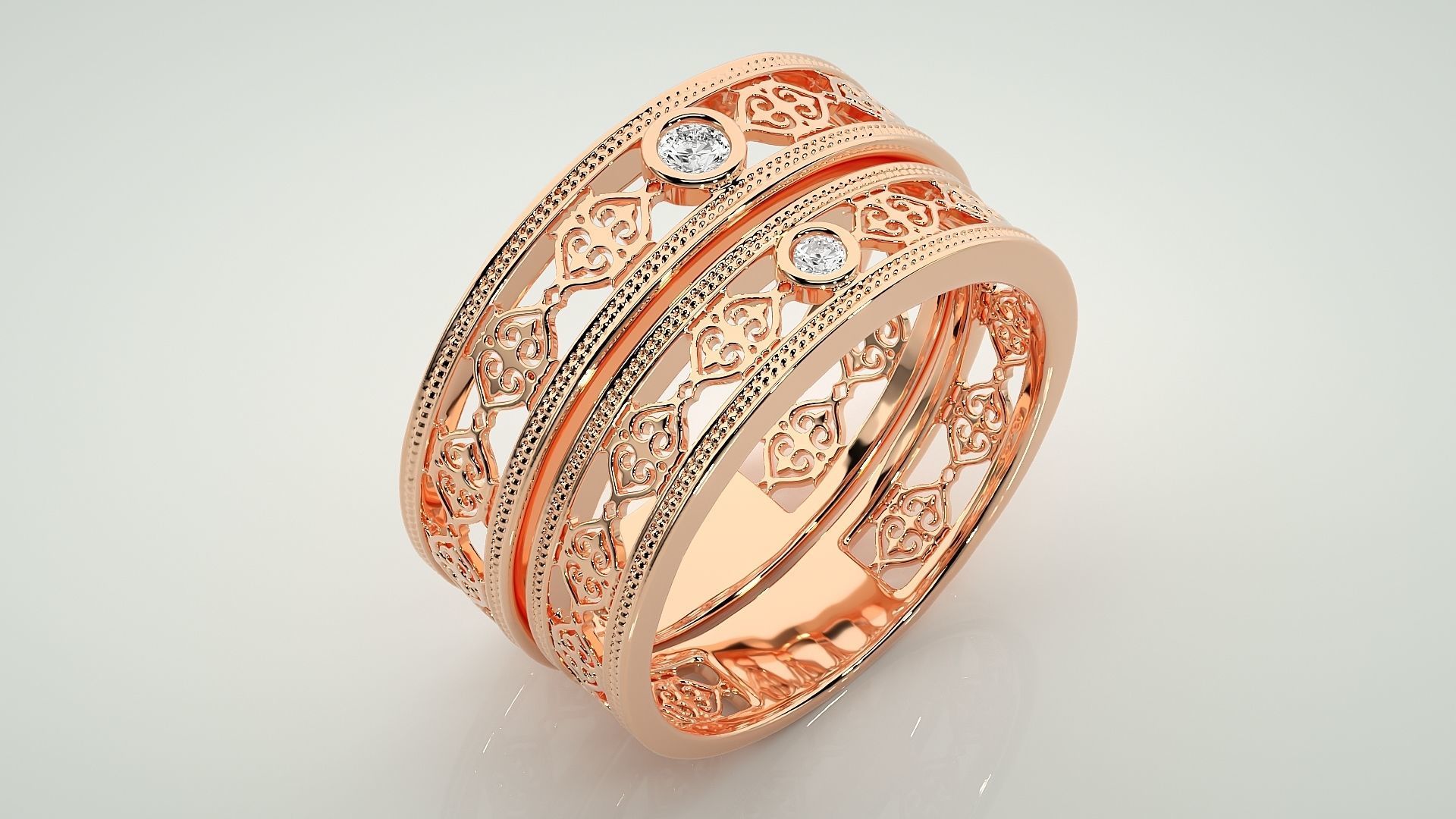 Solitaire Mesh Couple Band Ring 3dm stl render detail 3D print model_4