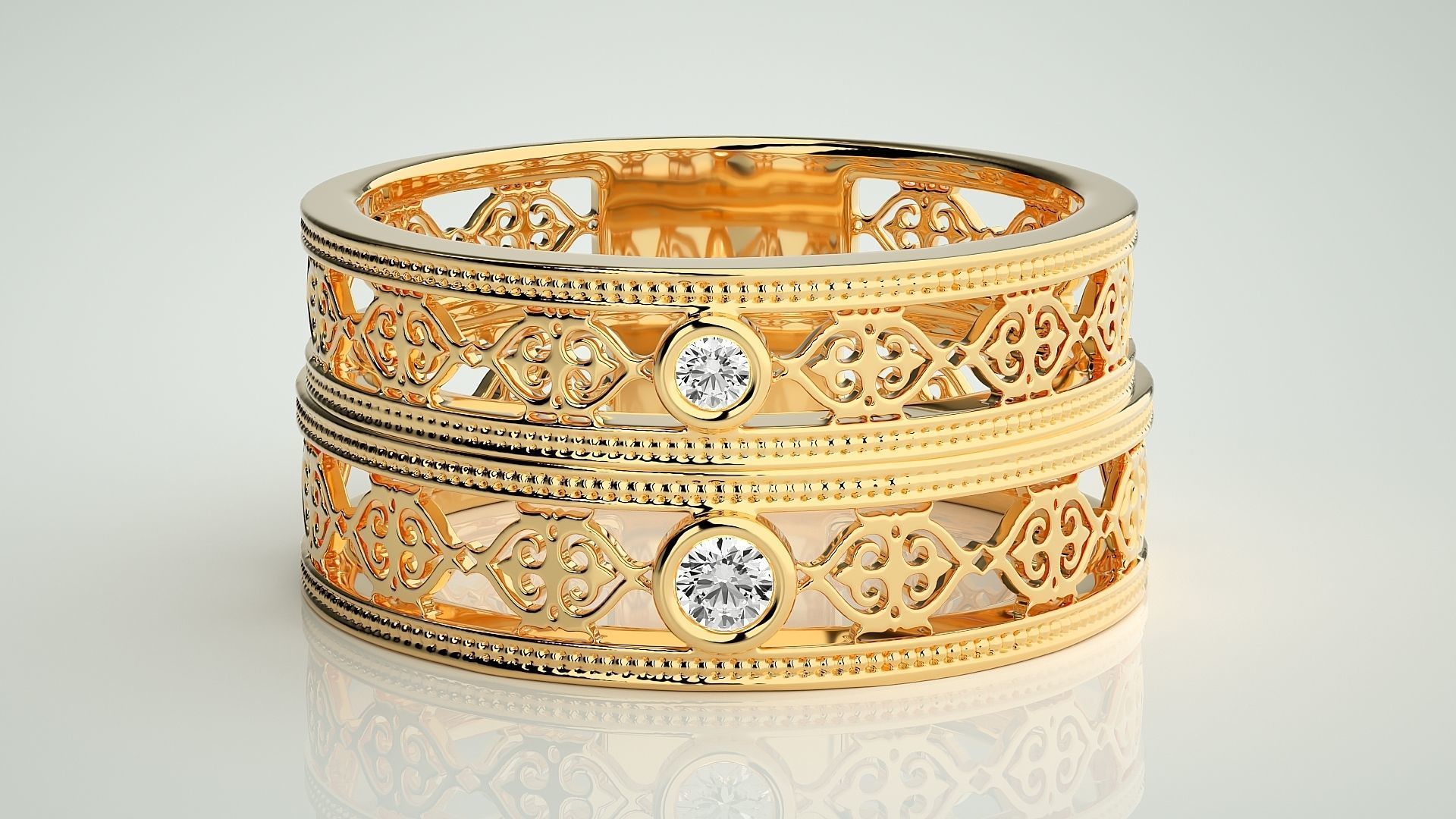 Solitaire Mesh Couple Band Ring 3dm stl render detail 3D print model_11