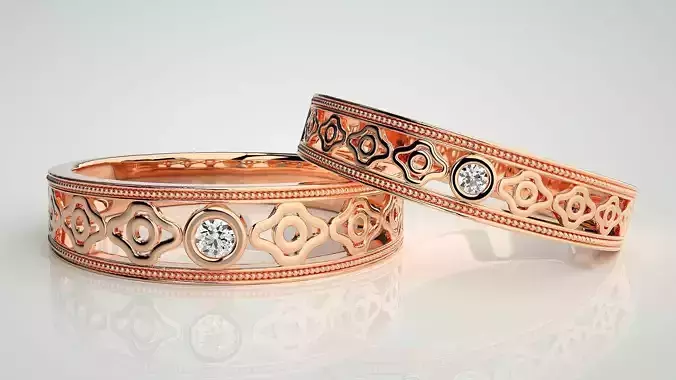 Solitaire Mesh Couple Band Ring 3dm stl render detail 