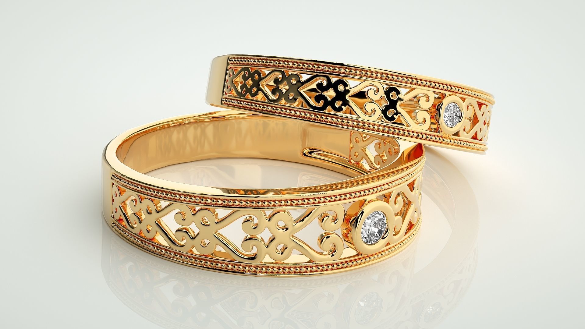 Solitaire Mesh Couple Band Ring 3dm stl render detail 3D print model_10