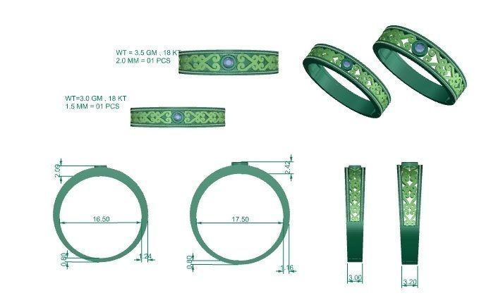 Solitaire Mesh Couple Band Ring 3dm stl render detail 3D print model_3