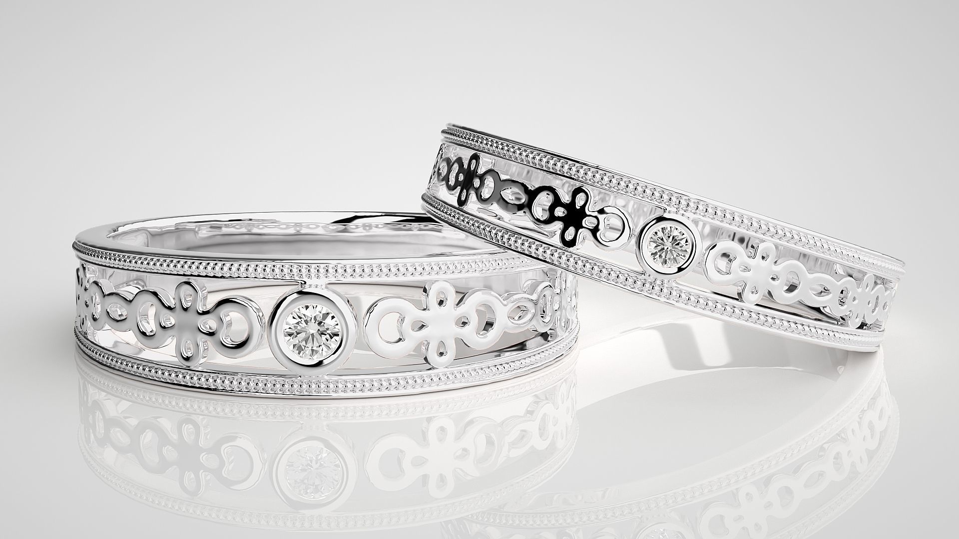 Solitaire Mesh Couple Band Ring 3dm stl render detail  3D print model_5