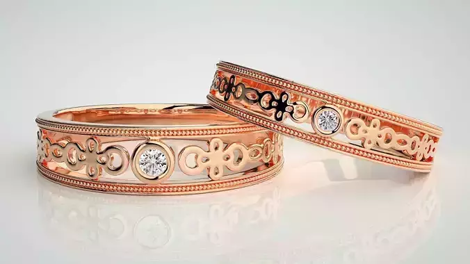 Solitaire Mesh Couple Band Ring 3dm stl render detail 