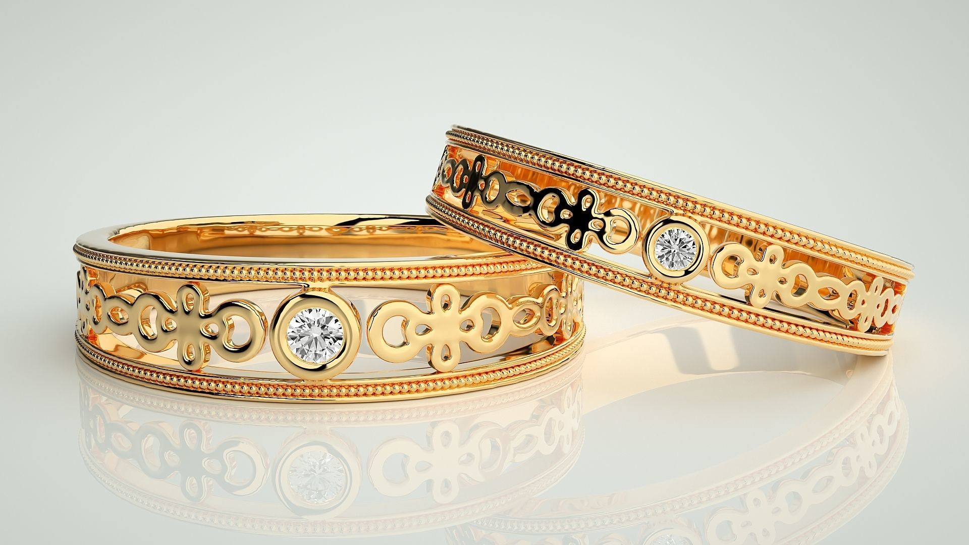 Solitaire Mesh Couple Band Ring 3dm stl render detail  3D print model_9