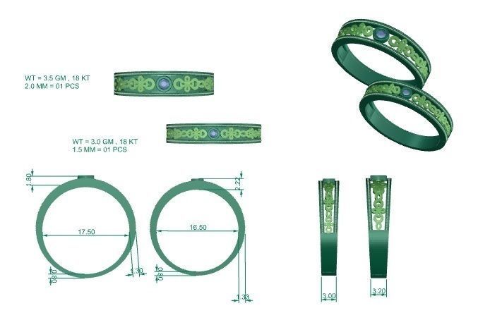 Solitaire Mesh Couple Band Ring 3dm stl render detail  3D print model_3