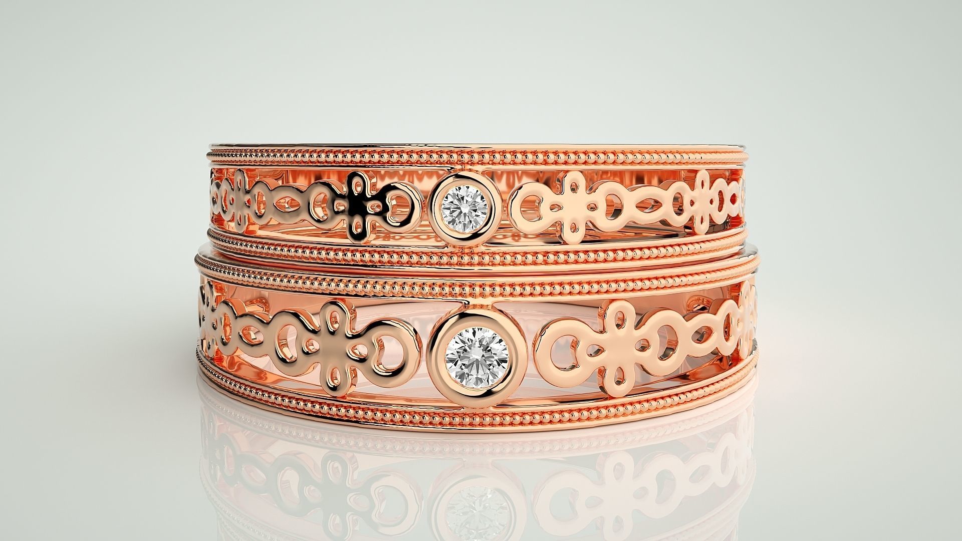 Solitaire Mesh Couple Band Ring 3dm stl render detail  3D print model_2