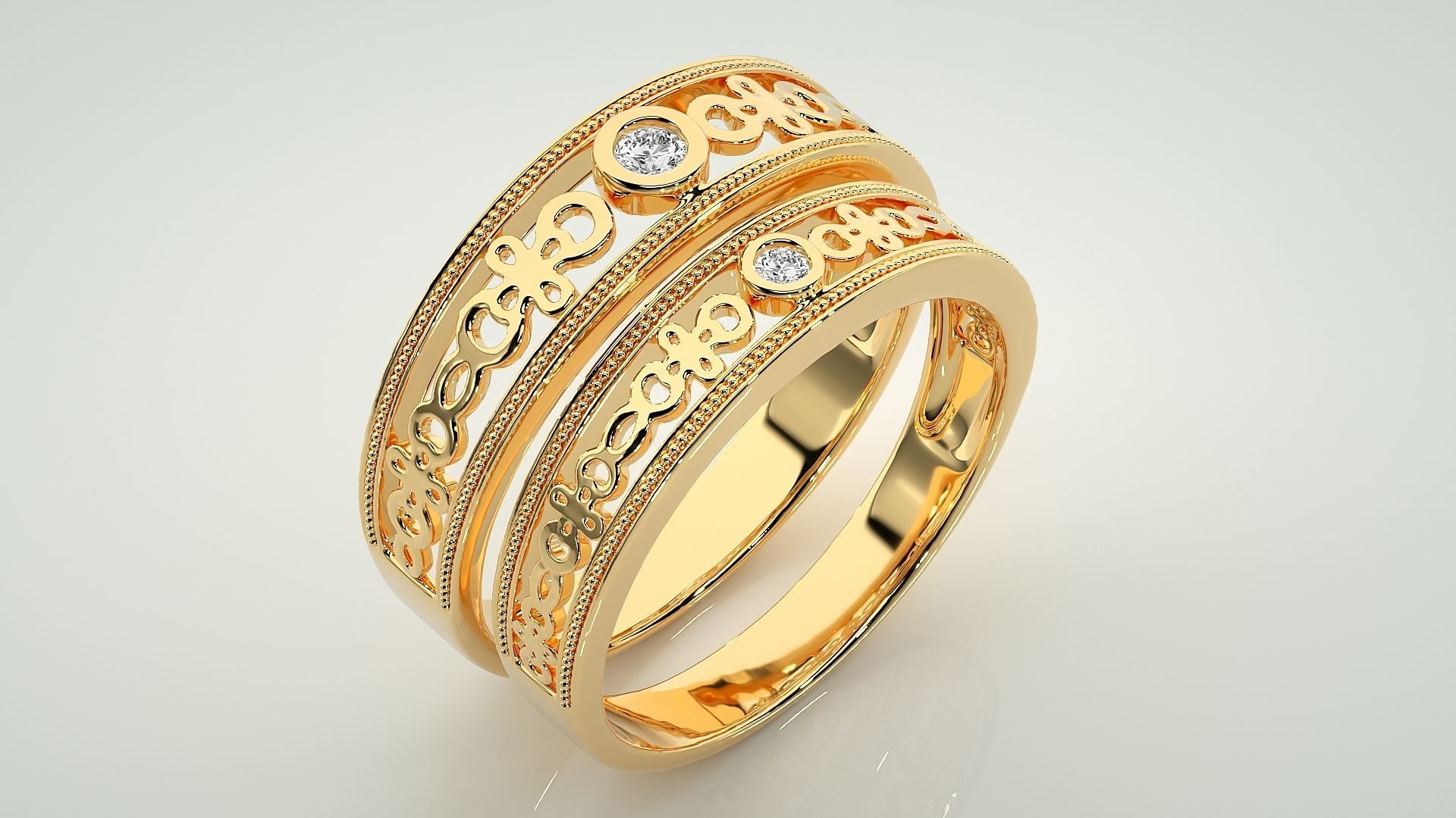 Solitaire Mesh Couple Band Ring 3dm stl render detail  3D print model_12