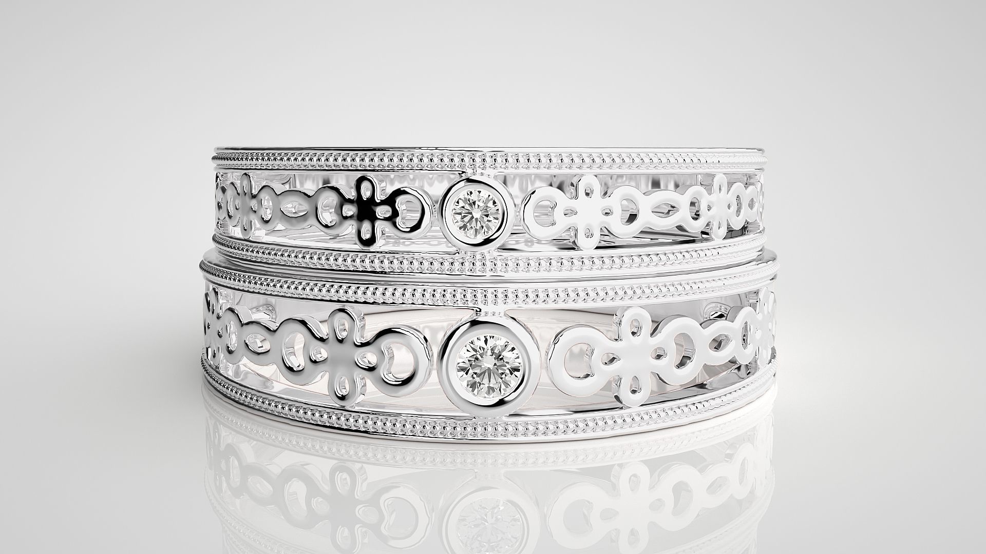 Solitaire Mesh Couple Band Ring 3dm stl render detail  3D print model_7