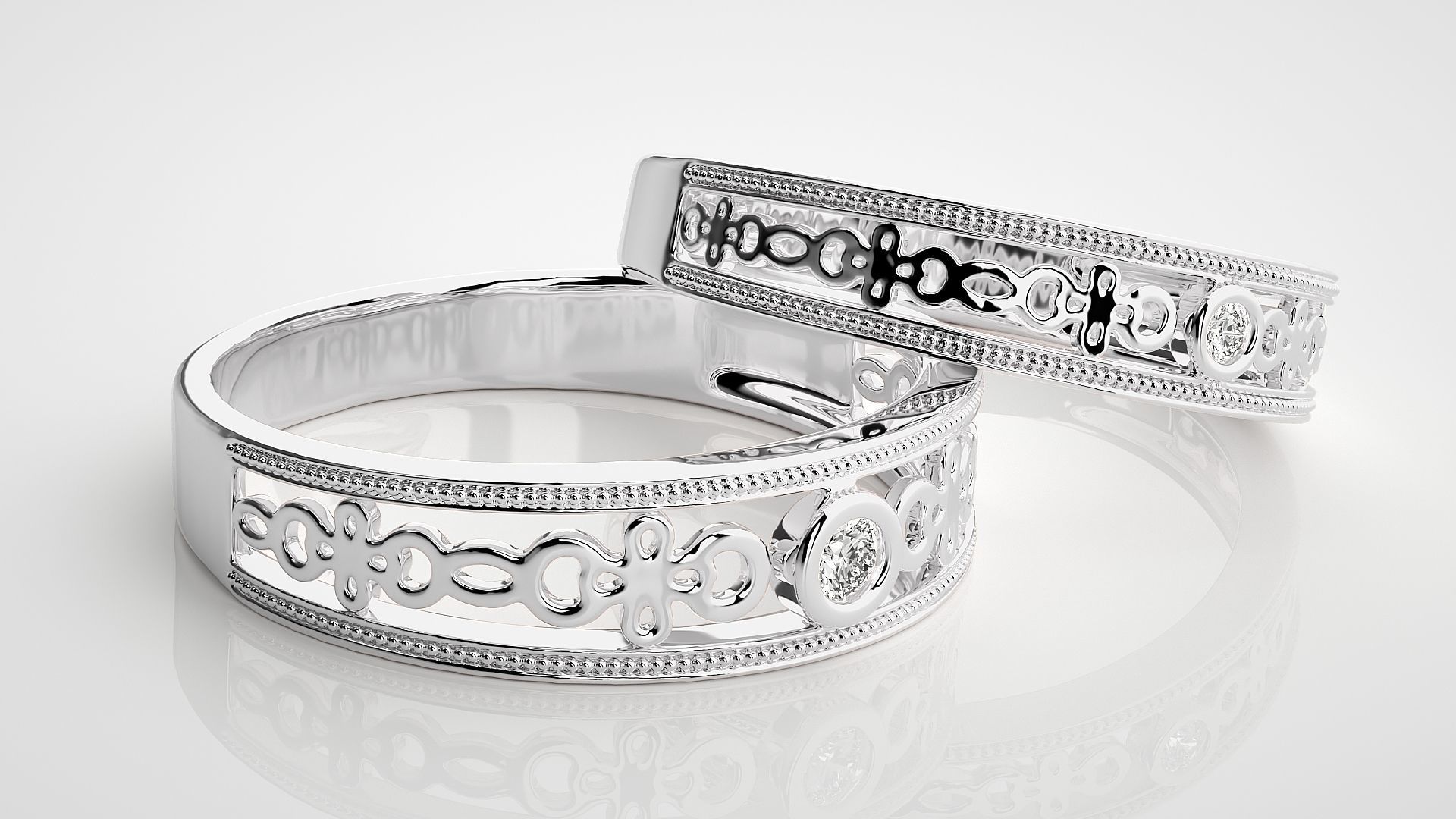 Solitaire Mesh Couple Band Ring 3dm stl render detail  3D print model_6