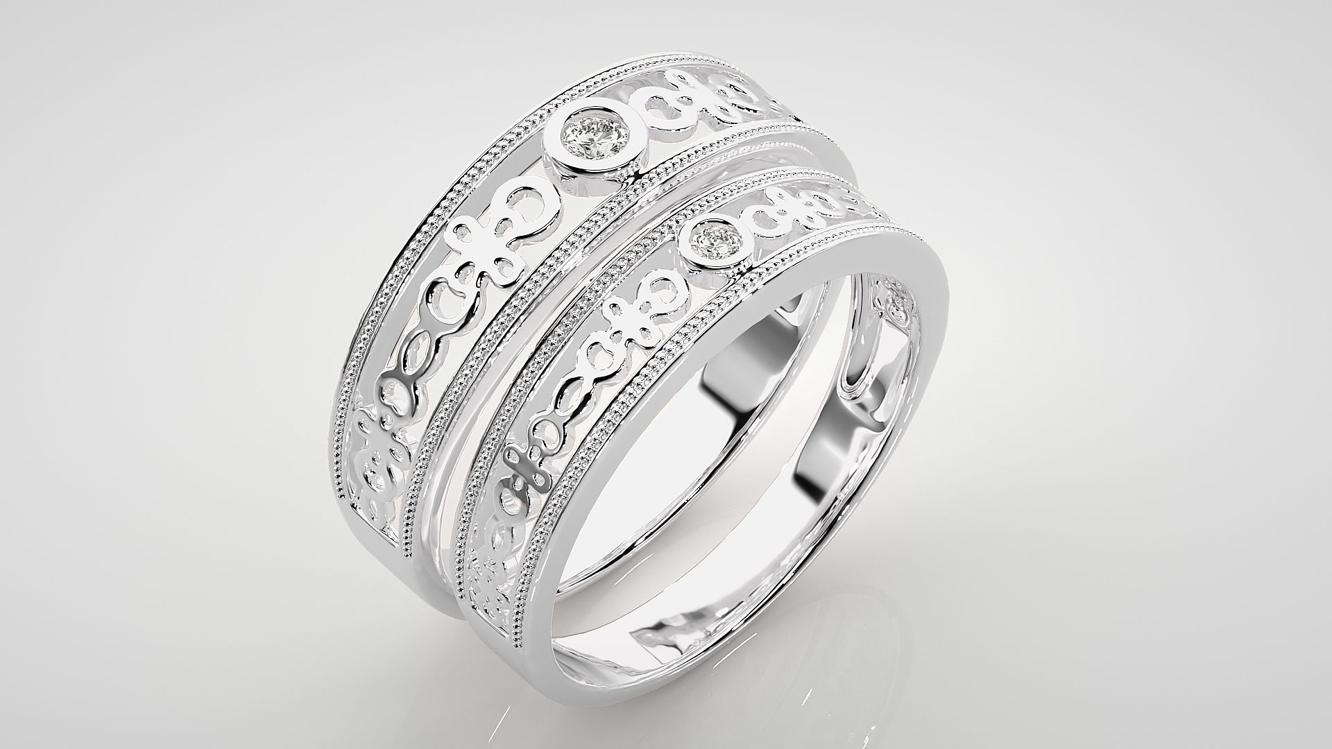 Solitaire Mesh Couple Band Ring 3dm stl render detail  3D print model_8