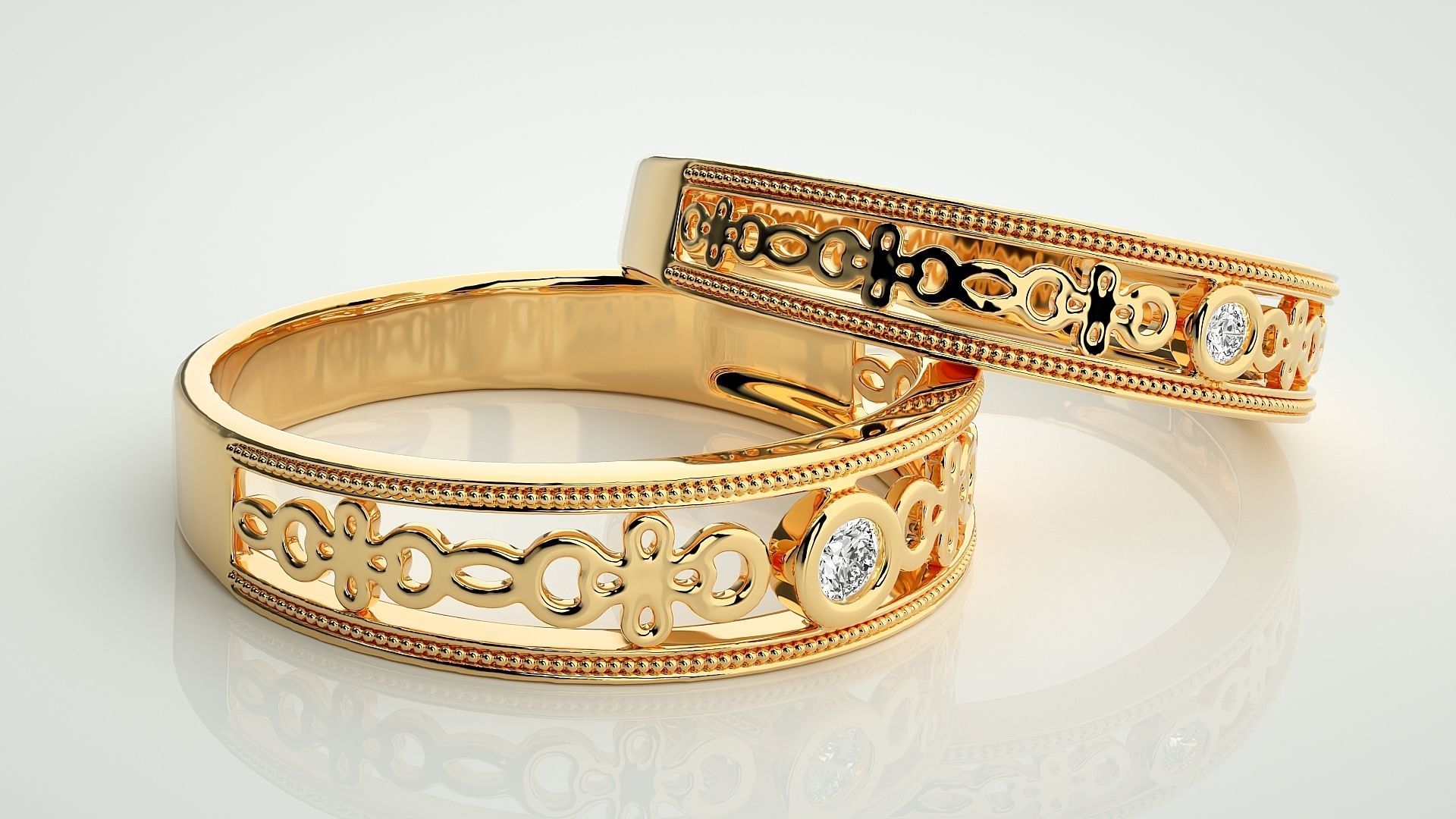 Solitaire Mesh Couple Band Ring 3dm stl render detail  3D print model_10