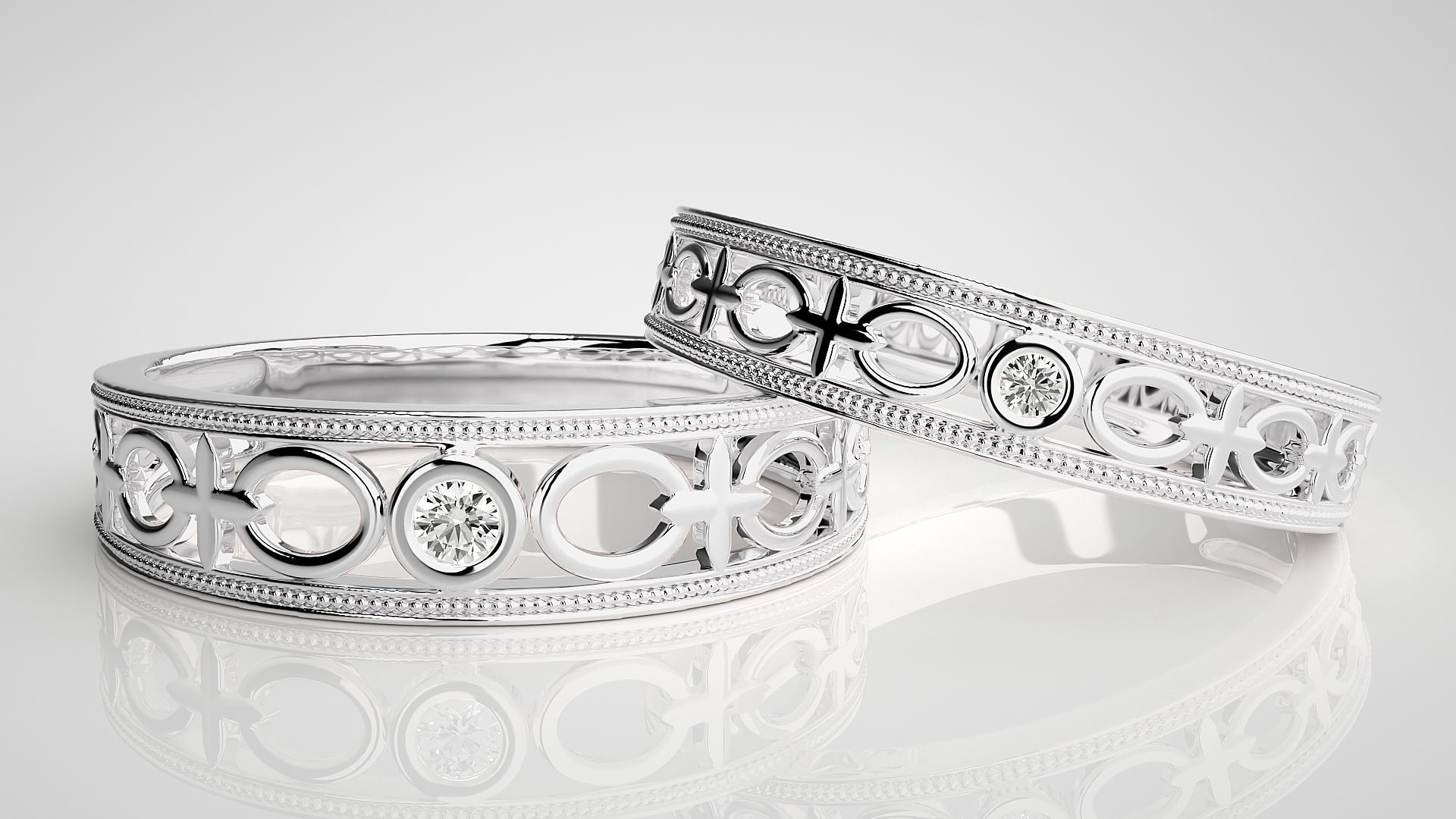 Solitaire Mesh Plain Gold Couple Band Ring 3dm stl render 3D print model_5