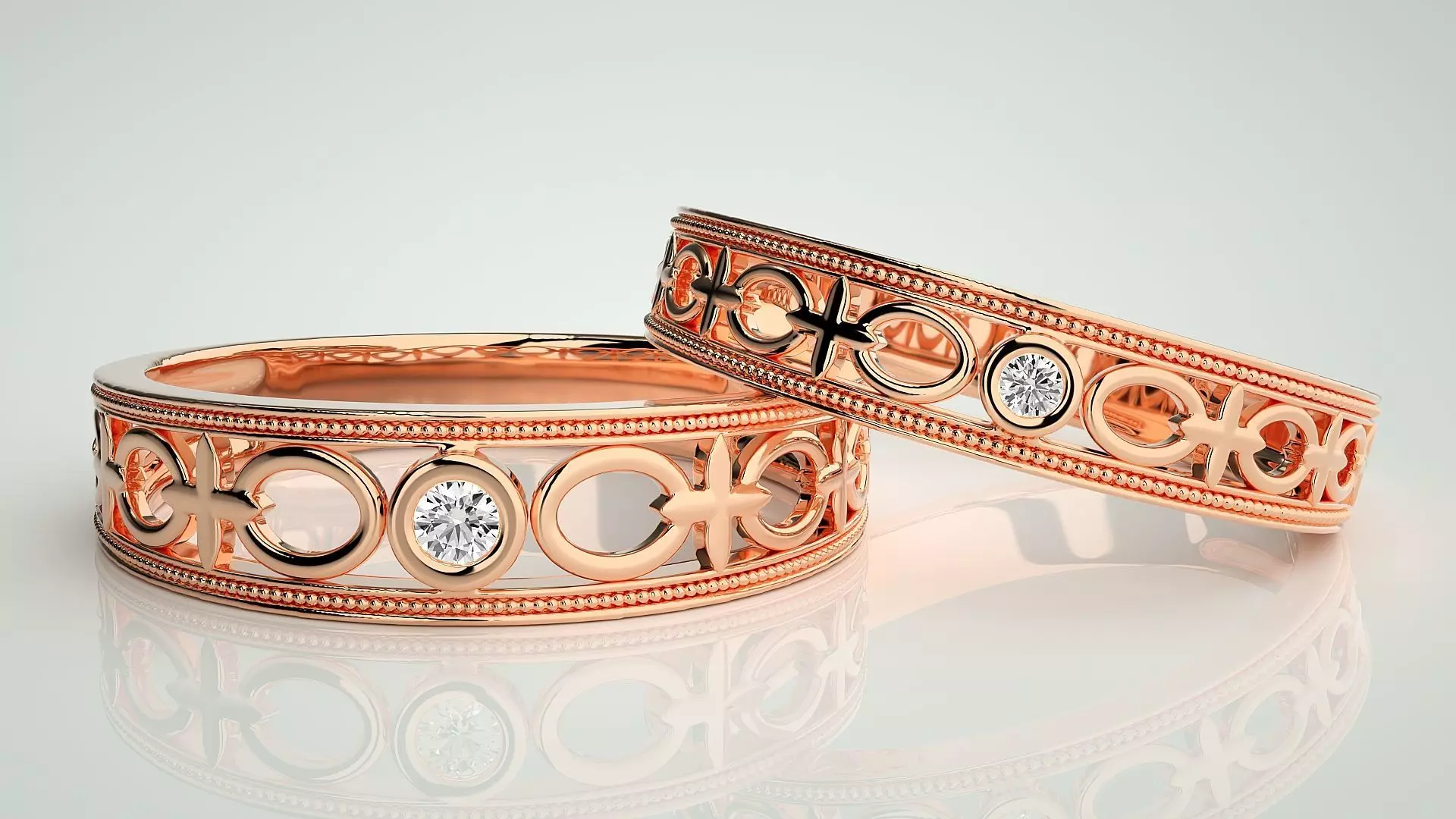 Solitaire Mesh Plain Gold Couple Band Ring 3dm stl render 3D print model_0