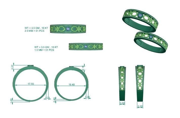 Solitaire Mesh Plain Gold Couple Band Ring 3dm stl render 3D print model_3