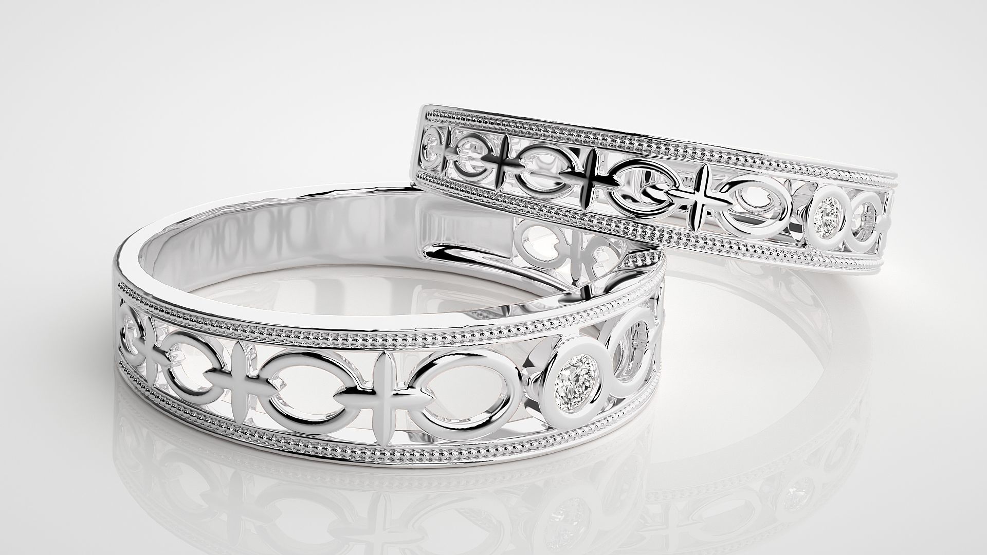 Solitaire Mesh Plain Gold Couple Band Ring 3dm stl render 3D print model_6